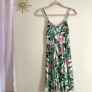 Tropical Green & Pink Printed Summer Dress Old Navy